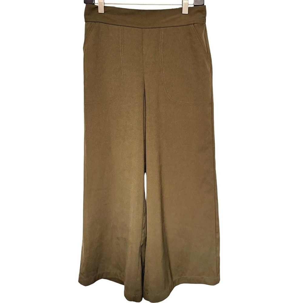 Max Studio Wide Leg Culotte Pants Small Olive Green Twill Boho Palazzo Fall